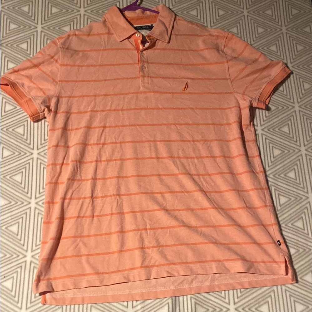 Nautica Orange Polo Shirt with‎ Subtle Stripes